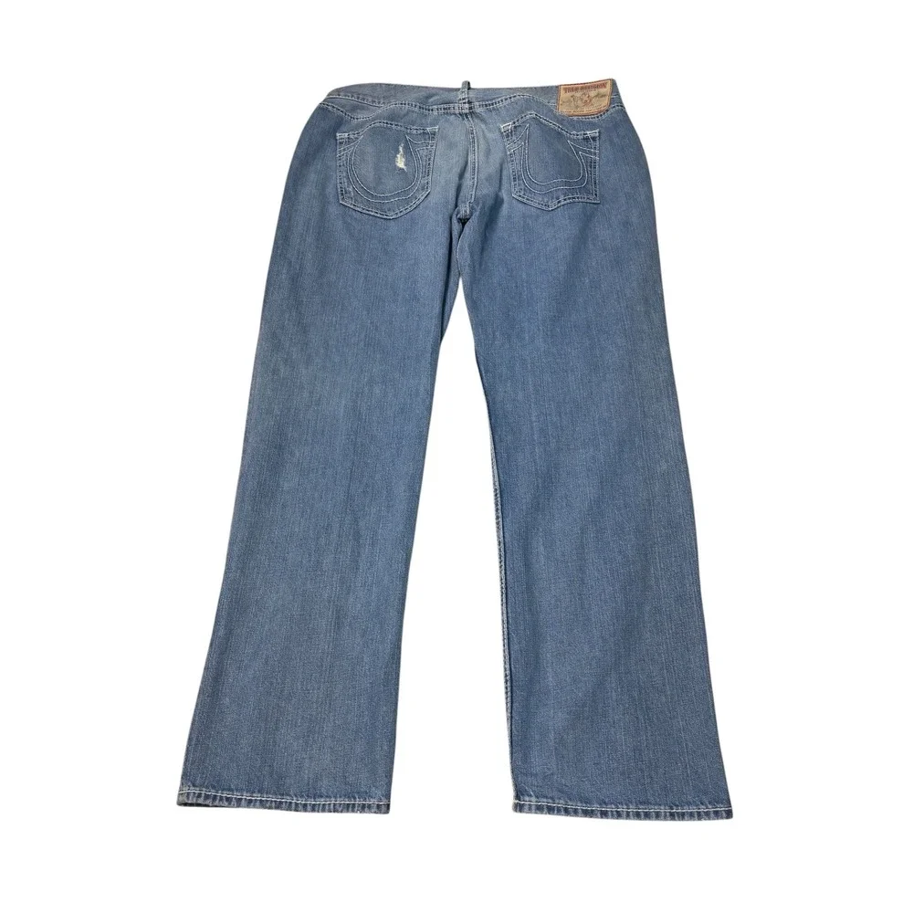 VTG True Religion Rocco Row Mens Distressed Straight Leg Jeans Blue 44x33 USA